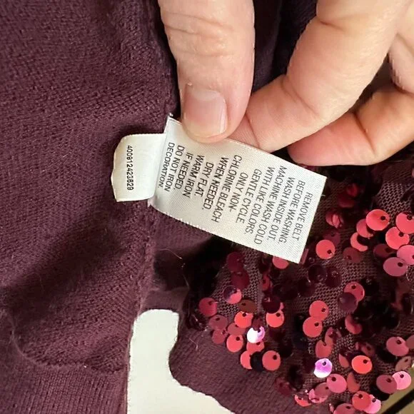 Sequin embellished plum berry open front cardigan, size L - Picture 5 of 7